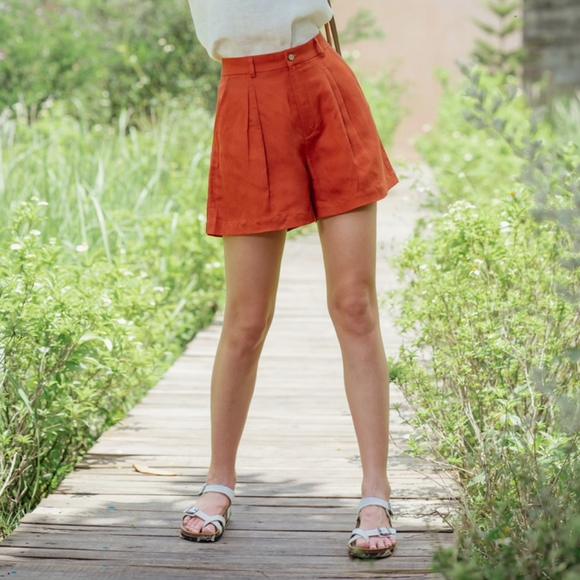 Black Linen High Waist Shorts - Picture 2 of 5